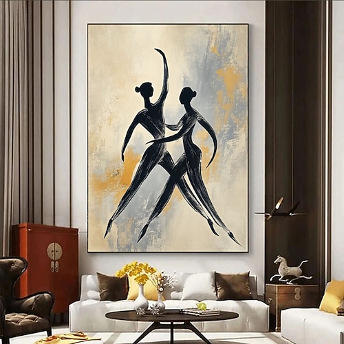 Ölgemälde, handgemaltes Wandbild, Tango-Tanzpaar, Boho-Stil, sanfte Malerei, minimalistischer Pinselstrich, Salsa-Tanzgeschenk für Tänzer, Tanzliebhaber Image