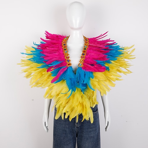 Karneval 2026 Rio Karneval Samba Zubehör Damen Mardi Gras Federumhang lila grün goldenes Federponcho mit mit Juwelen besetztem Kragen Brasilien Festival Kostüm Image