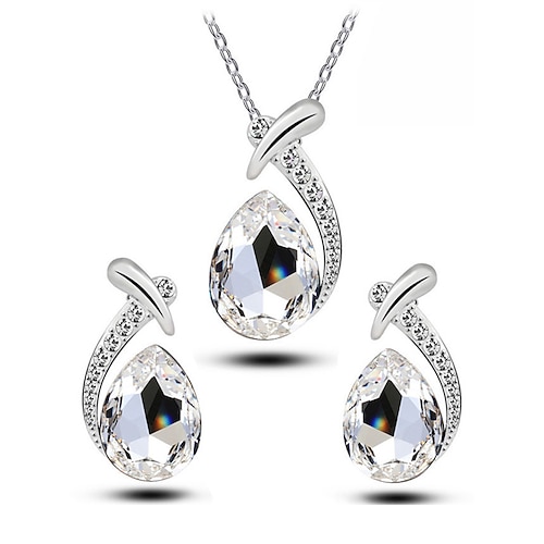 Schmuckset für Damen aus einer Legierung und Zirkonia – elegante Tropfenkette und Ohrringe, erhältlich in verschiedenen Farben, perfekt für Hochzeiten und Abendveranstaltungen Image