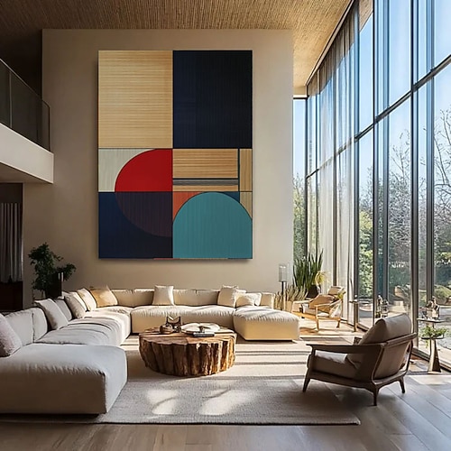 Minimalistisches abstraktes Ölgemälde, handgefertigte Wandkunst, traditionelles Fiesta-Poster-Gemälde, geometrisch abstraktes Gemälde, moderne Wohndekoration, Porträt-Wandkunst-Dekoration Image