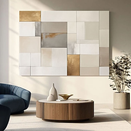 Originales, handgemaltes Ölgemälde in strukturierter weißer Blockoptik auf Leinwand – ein modernes, geometrisches 3D-Wandbild für das Wohnzimmer. Image