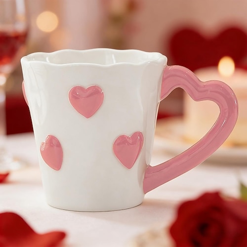 Herzförmiger Kaffeebecher – niedliche Keramiktasse mit roten Herzen, Valentinstags-Teebecher als Geschenk, für die Dekoration von Zuhause, Büro, für Paare, als Liebesgeschenk, zum Geburtstag, zur Image
