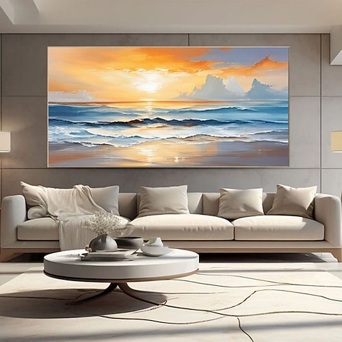 Abstraktes Seestück-Ölgemälde, große Meereswellen, Wandkunst, lebendiges Küstenbild, sommerliche Strand-Leinwandkunst, moderne nautische Dekoration Image