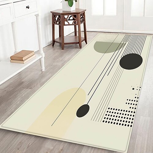 Flurläufer mit schlichtem geometrischem Muster, Flanellstoff, bedruckt, für den Eingangsbereich, als Fußmatte oder für Badezimmermatratzen geeignet, weicher Bodenteppich Image