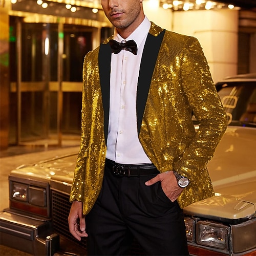 Retro Vintage 1980er Glänzend Metallisch Smoking Anzüge Blazer Disco Pailletten Kostüm Herren Karnevalskostüm Weihnachten Halloween Karneval Cocktailparty Themenparty Pride Parade Erwachsene Mantel Image