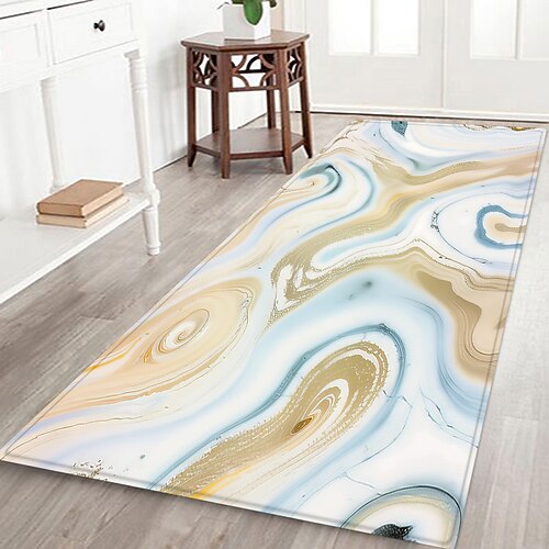 Flurläufer mit Marmormuster, Flanellstoff, bedruckt, Heimdekoration, Eingangsbereich, staubabweisende Fußmatte, saugfähiges, weiches Badezimmerkissen Image