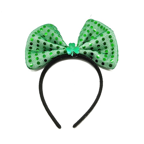 St. Patrick's Day-Stirnbänder für Erwachsene und Kinder, verschiedene grüne Kleeblatt-Haarreifen, Kobold-Zylinder Haarreifen mit Paillettenschleife Image