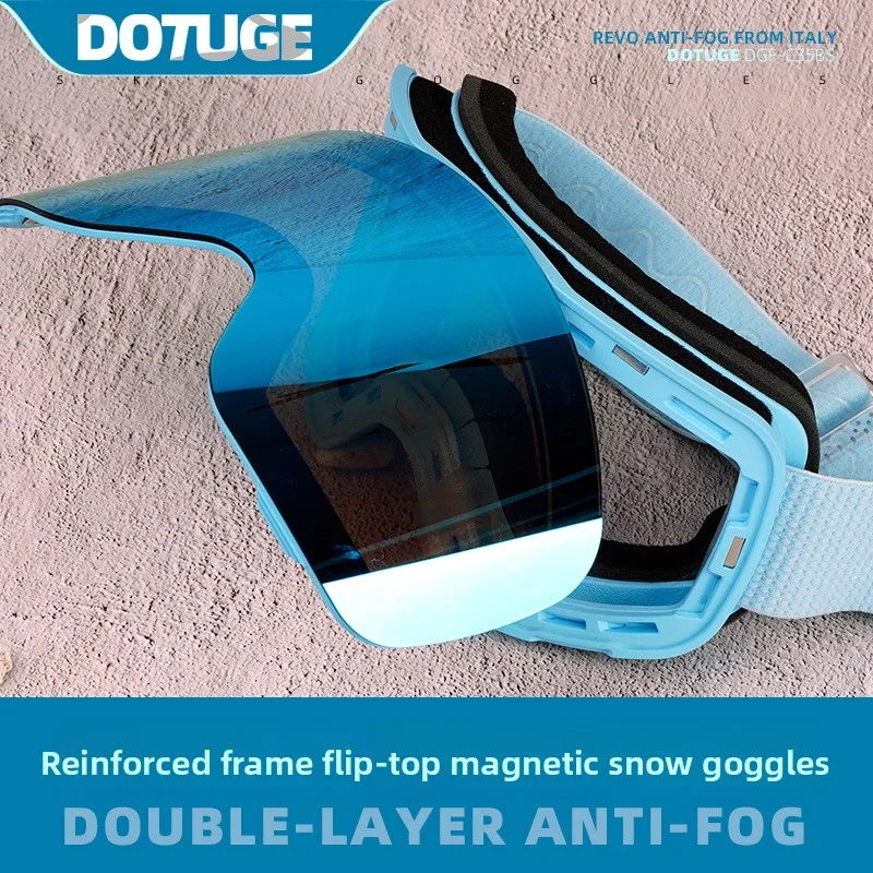 DOTUGE Magnetische hochklappbare Skibrille, Antibeschlag, Schnee, zylindrische Linse, Schutzbrille für Männer und Frauen, Bergsteigen ​ Image