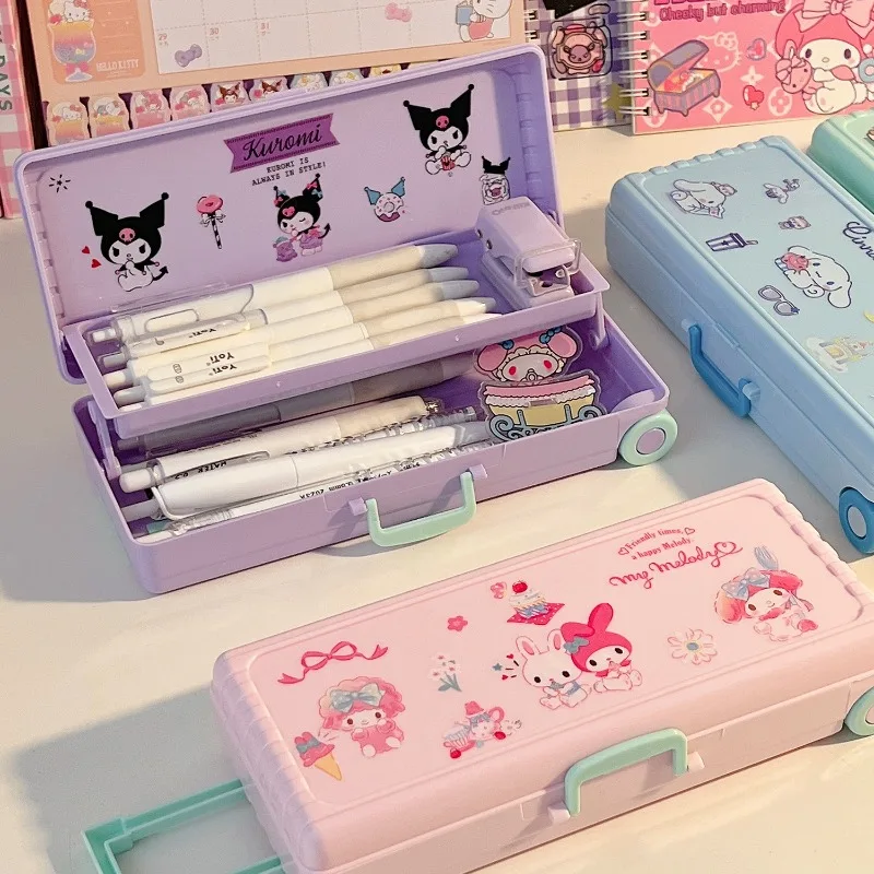 Kuromi Federmäppchen Sanrio Doppelschicht Gepäckstil Stiftbox Multifunktions-Organizer für Schreibwaren Schulbedarf Schulbedarf Image
