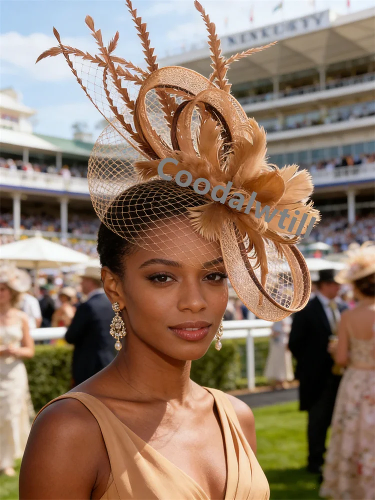 Braut Schleier Feder Fascinator Hut Frauen Damen Kirche Derby Party Kopfbedeckung Damen Femme Elegante Party Bankett Haar Pillbox Caps Image