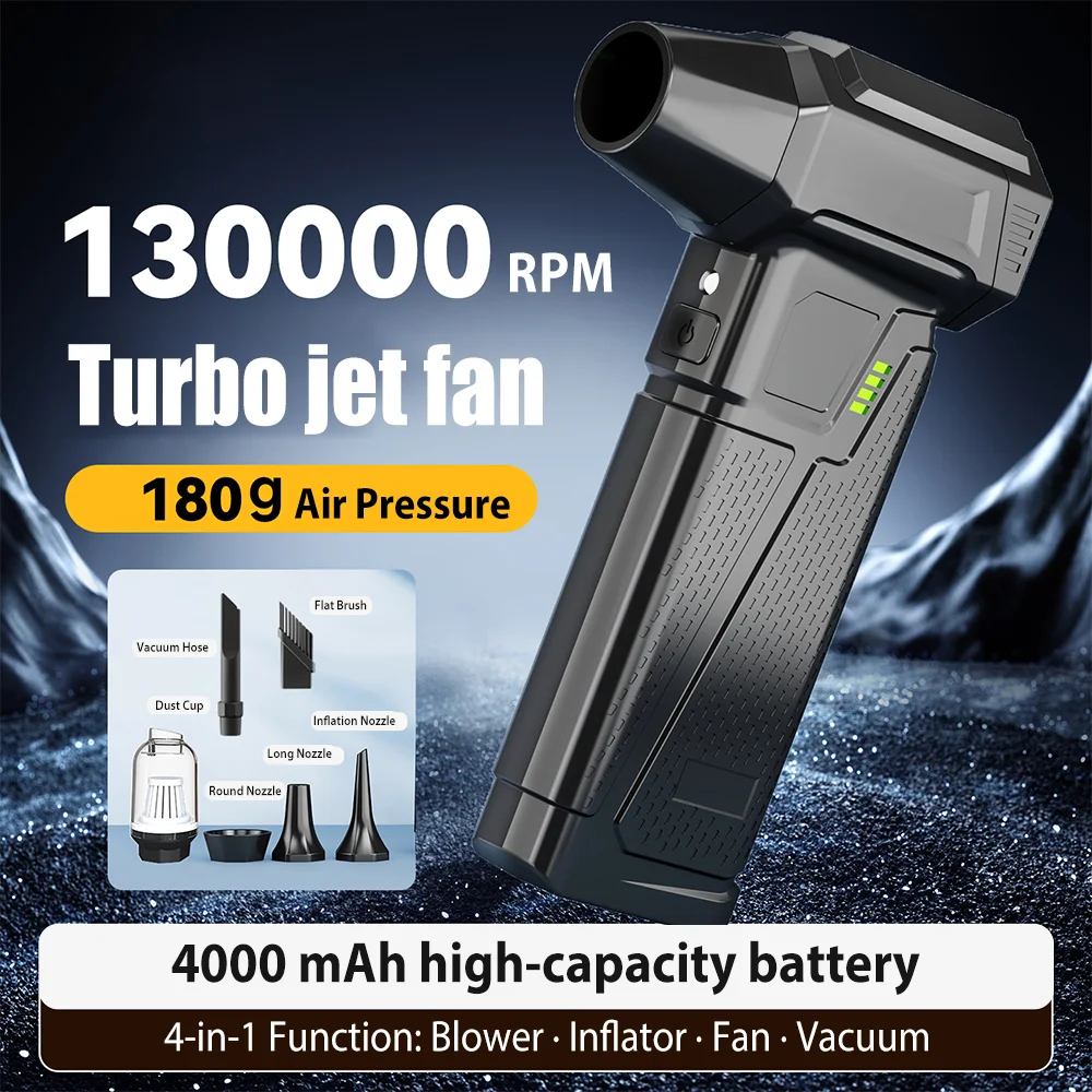 Turbo-Lüfter-Luftgebläse, leistungsstarker Staubreiniger, bürstenloser, gewalttätiger Lüfter, Druckluft-Staubwedel für die Reinigung von Automputern, Staubblasen ﻿ Image