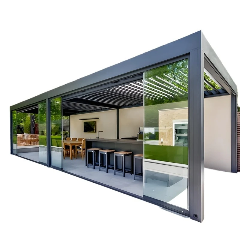 Verstellbare, an der Wand montierte Terrassenabdeckung, Gartenterrasse, Dachpool, intelligenter Pavillon, wasserdichte Aluminium-Pergola Image