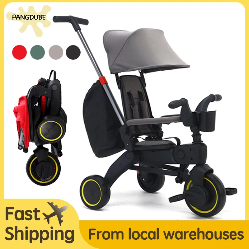 PANGDUBE faltbarer Kinderwagen, Dreirad, 3-in-1-Push-Fahrrad für Kleinkinder, Reise-Trike mit Baldachin und Korb, leicht, zum Aufsitzen für Kinder Image