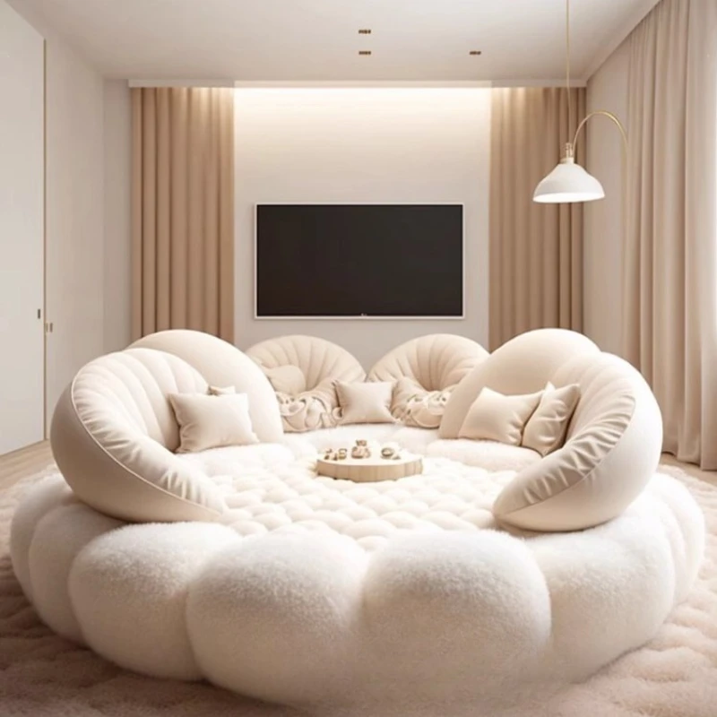 Cremefarbenes Sofa, Doppelbett B & B 2,4 Meter, cremefarbenes großes rundes Schlafsofa 2 Meter Image