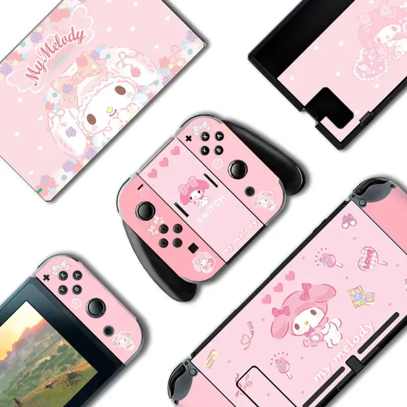 Hello Kitty Kuromi Bildschirm-Hautschutzaufkleber für Nintendo Switch NS Konsole Nintendo Switch Game Niedlicher Anime-Hautaufkleber