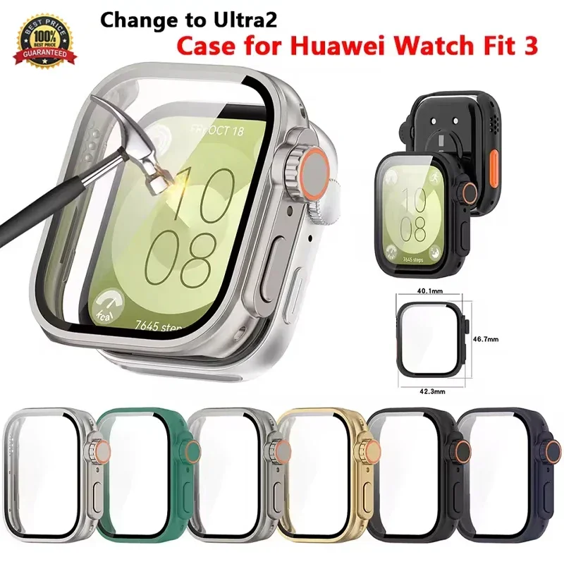 Change To Ultra Hülle für Huawei Watch Fit 3, gehärtetes Glas, Displayschutzfolie für Huawei Watch Fit 3, Upgrade auf Ultra 2 Image