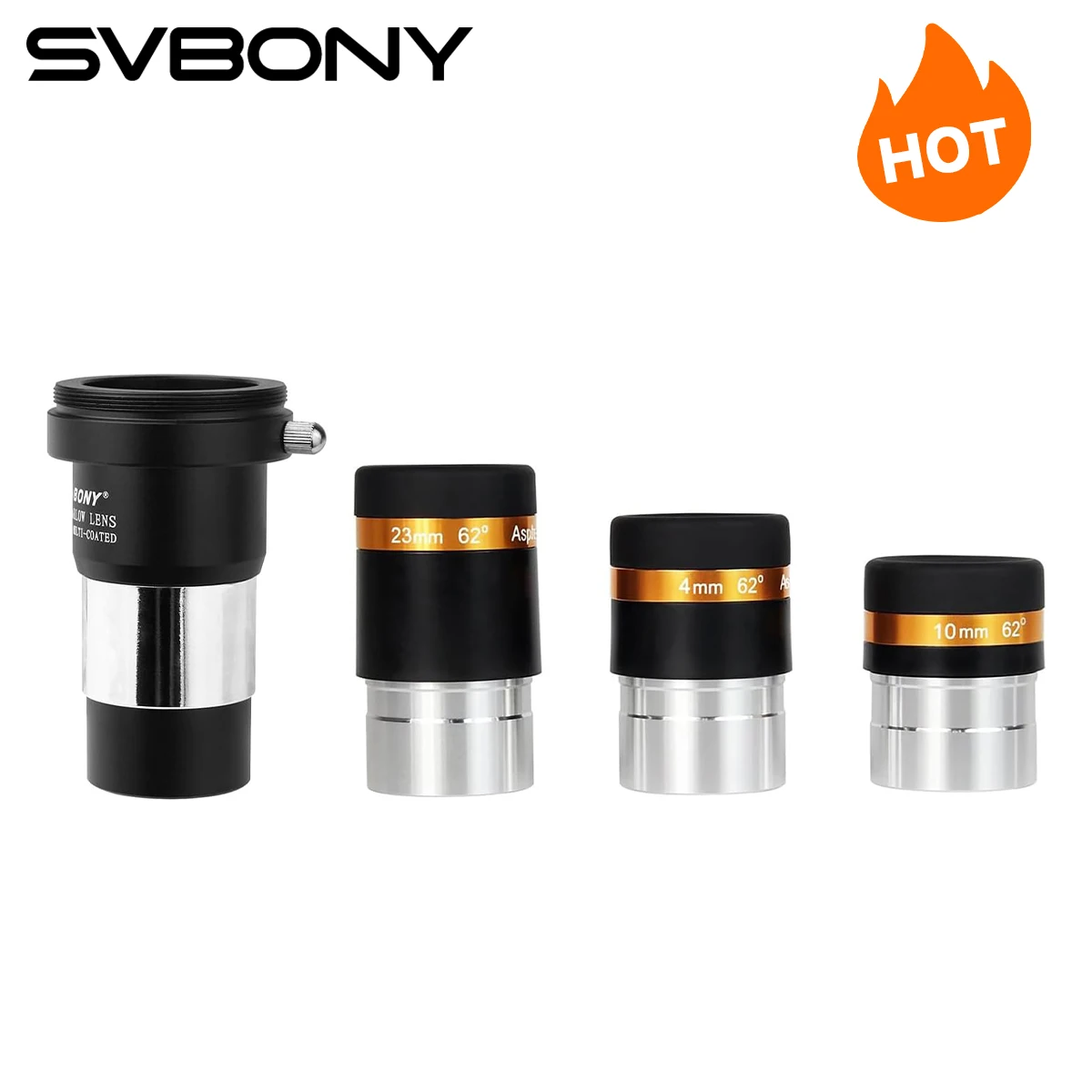 SVbony Okulare 4 mm Teleskoplinse und SVBONY 2X Barlowlinse, Weitwinkel 62 Grad asphärisches Okular, Teleskopzubehör Image