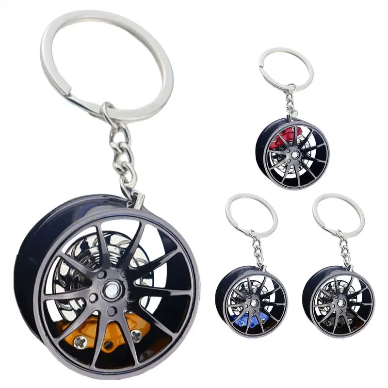 1PC Radnabe Auto Schlüssel Kette Zappeln Spielzeug Auto Reifen Bremsscheibe Schlüsselbund Fingertip Gadget Schlüsselring Taschen Anhänger 3D legierung Modell Geschenk Image