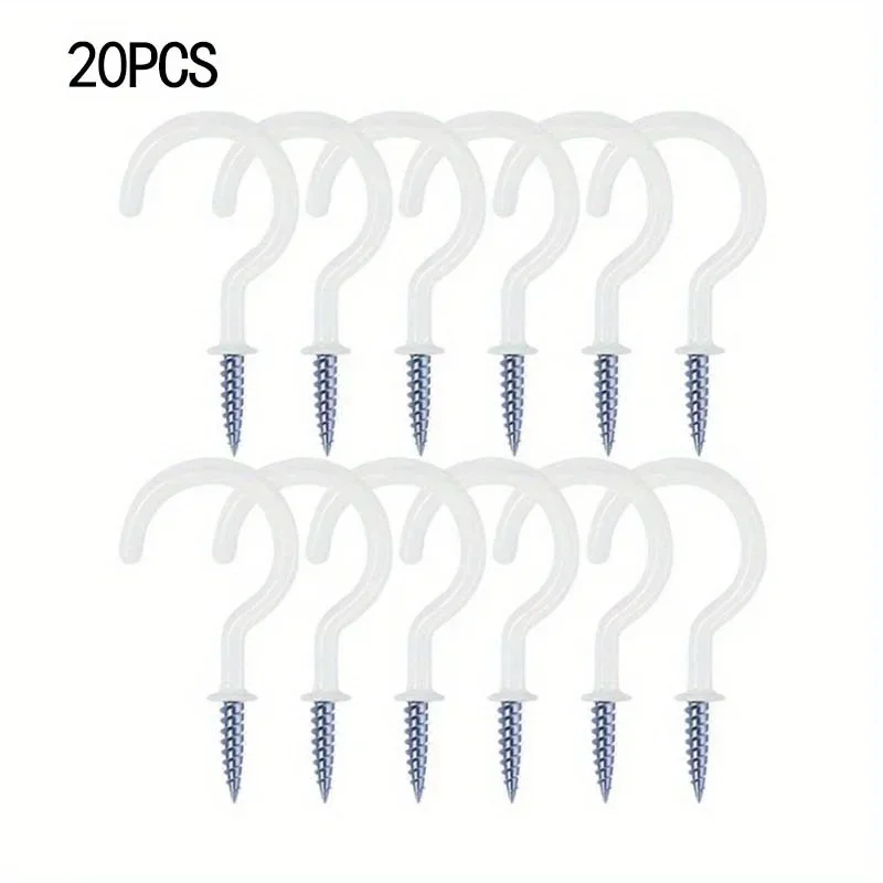 Eine Schachtel mit 20 Kunststoffbeschichteten Haken, 2,9 Zoll, Pflanzgefäßhaken für den Außenbereich, Deckenhaken, verschraubte schwarz-weiße Becherhaken an der Wand Image