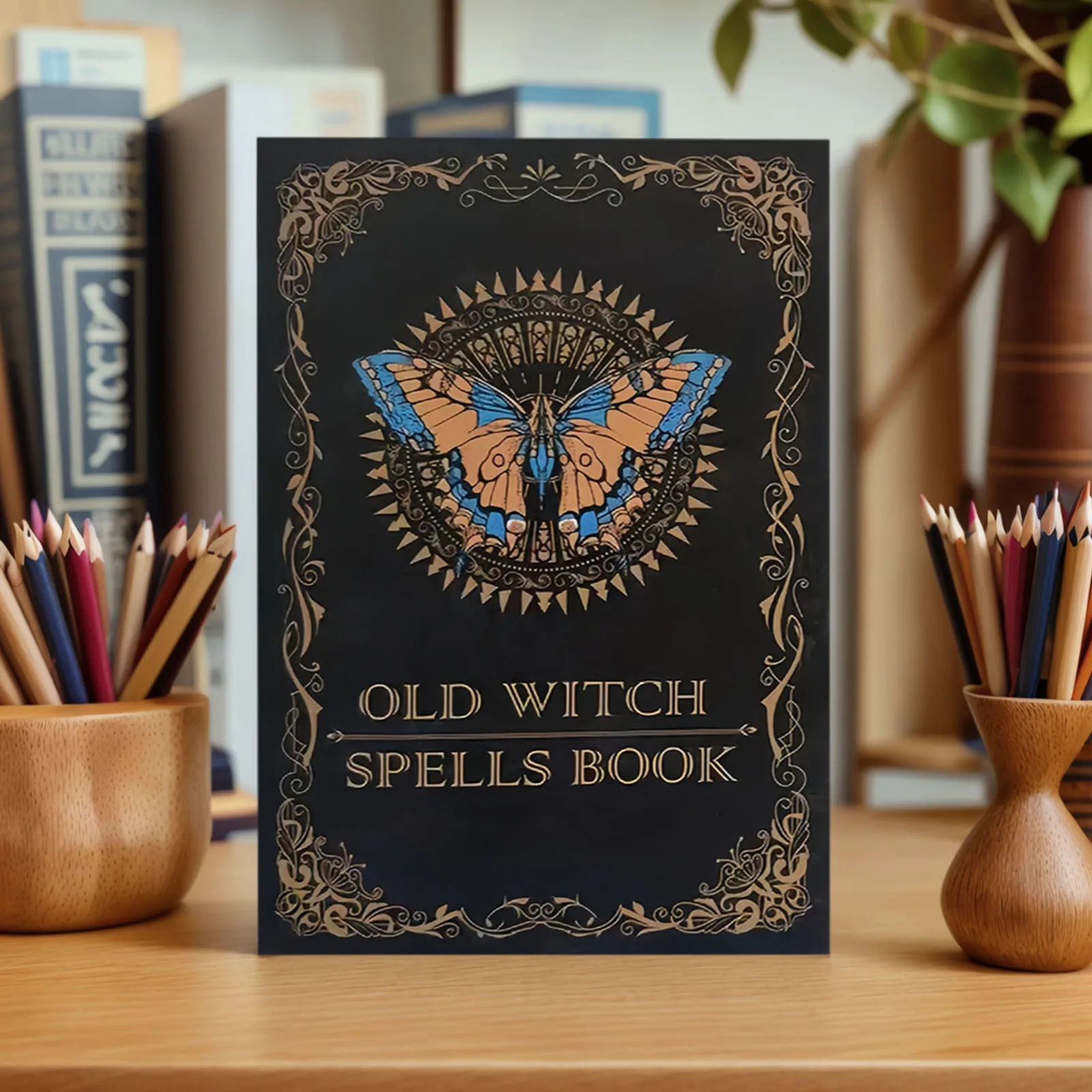 Old Witch Spell Book Magic Guide with Mysterious Butterfly Illustrations Suitable for Halloween Role Playing Game Gift Book
