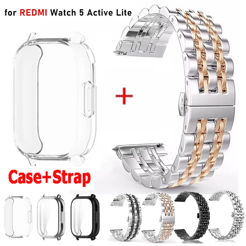 Für Redmi Watch 5 Active/5 Lite Metall-Edelstahlarmband + TPU-Gehäuse Smart Watch Zubehör Armband Armband Uhrengehäuse Image