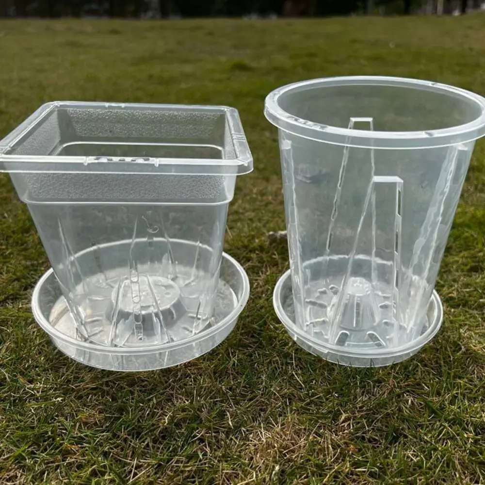 Neuer transparenter Blumentopf aus Kunststoff, transparentes Zubehör, Wurzelkontrolle, Hydrokultur-Blumentopf, rund, quadratisch, atmungsaktiv Image