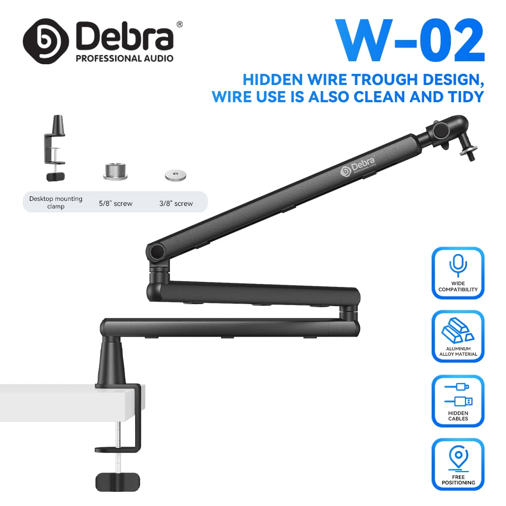 Debra W-02 Professional Desktop Computer Mobile Game Live Recording Adjustable Low Profile Cantilever Stand