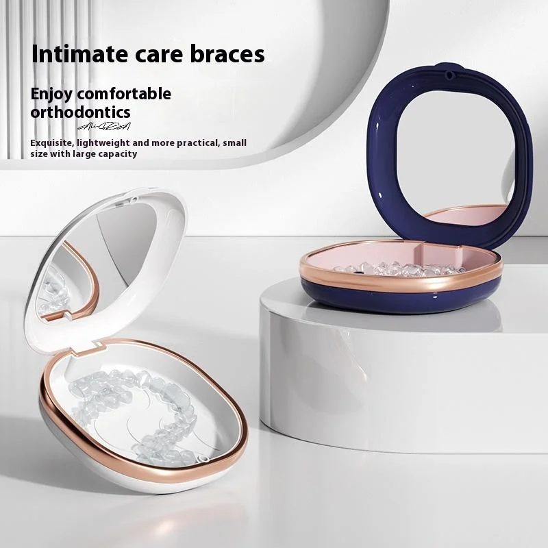 1Pcs Dental Retainer Box mit Spiegel Magnetische Aligner Mund Schutz Container Reise Fall für Zähne Hosenträger Falsche Prothese Lagerung Image