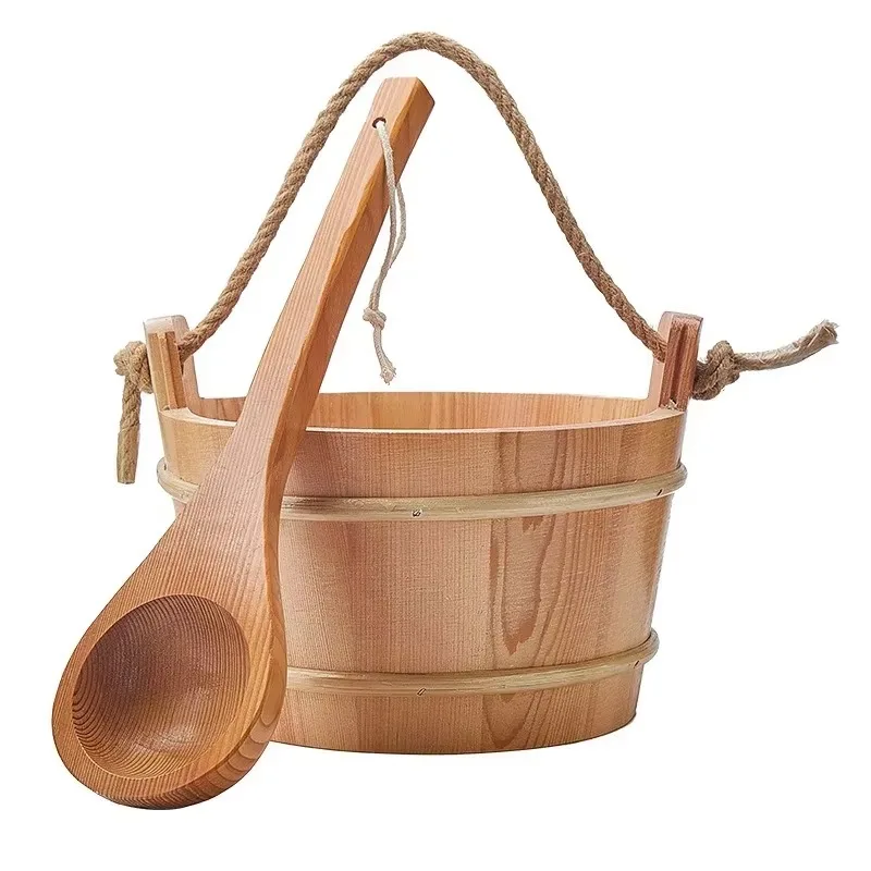 4L Sauna-Eimer mit Holzboden und passendem Holzlöffel – Komplettes Sauna-Zubehör-Set für Trockendampfräume