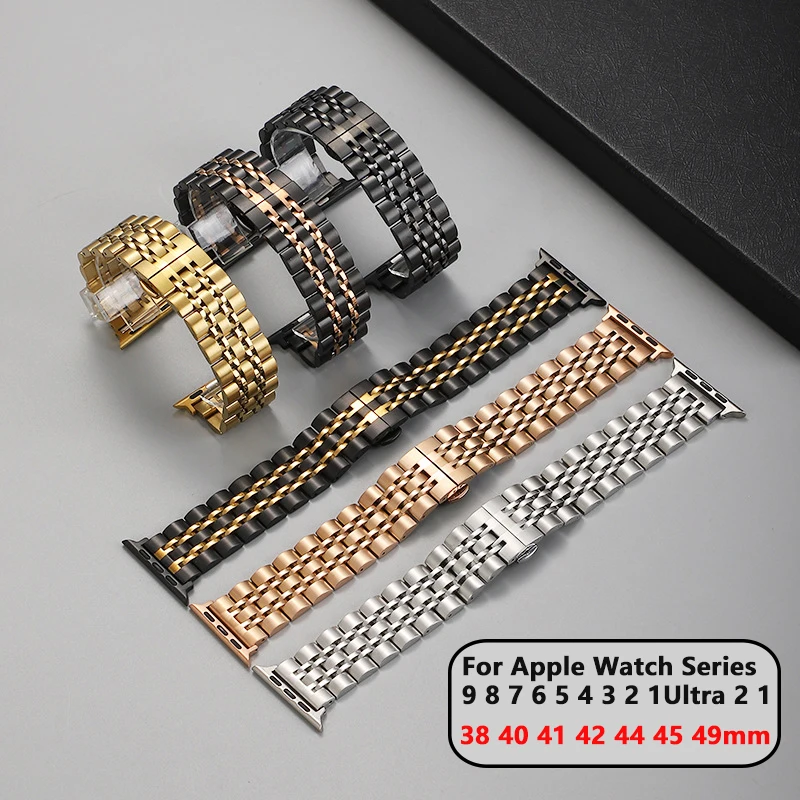 Edelstahlarmband für Apple Watch Band 40 mm 44 mm 42 mm 38 45 mm 49 mm Luxus-Metallarmband für IWatch 46 mm 10 7 8 9 SE Ultra 2 Image