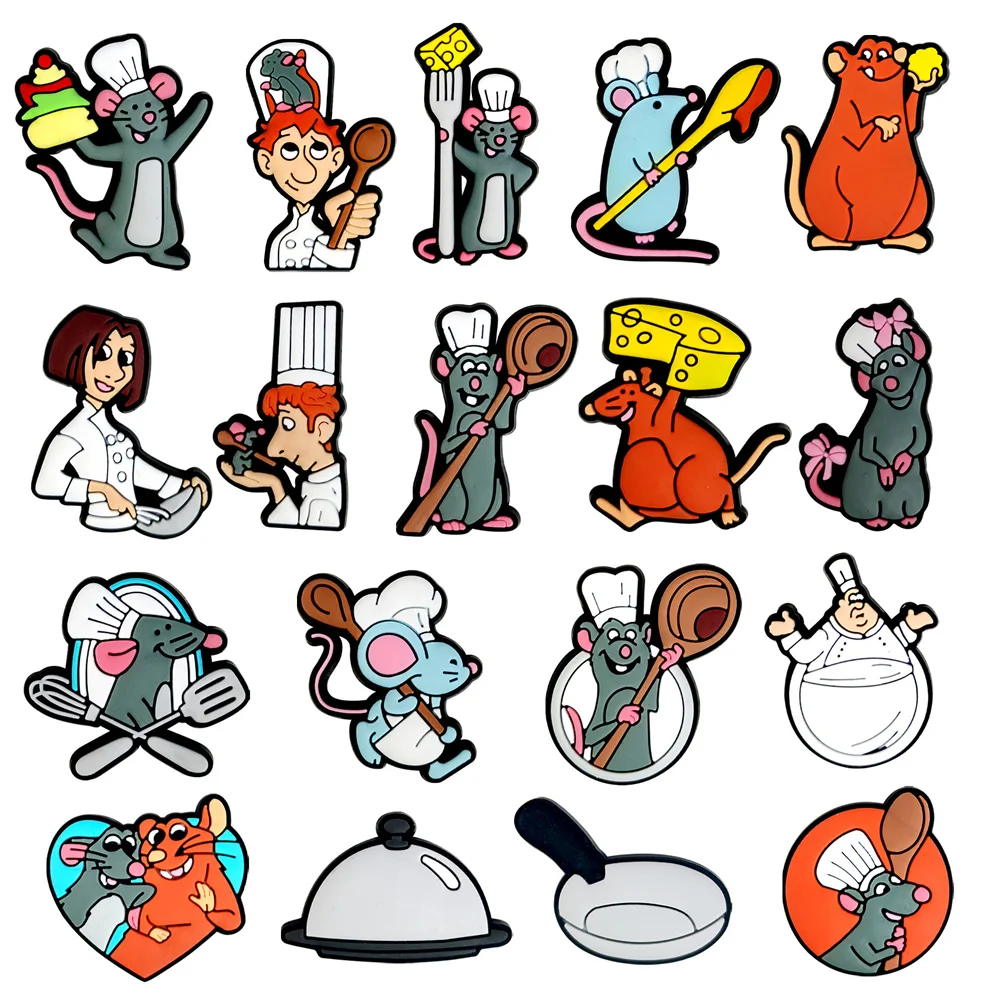 18–100 Stück Ratatouille-Serie Schuhe Charms Pins Bubble Slides Clogs Sandalen Schuhzubehör Dekoration für Freunde Geschenk