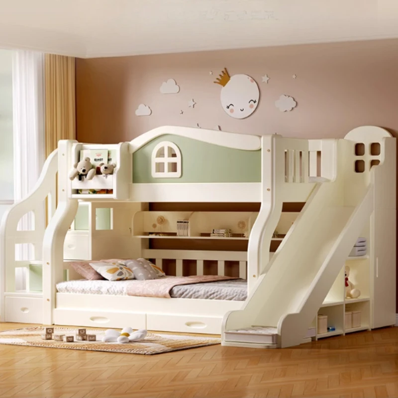 135 x 200 cm Kinderbett, niedrig, 2 Personen, Etagenbetten, Erwachsene, Rutsche, Leiter, Doppelbett, Kinder-Etagenbett, Aufbewahrung, Matratzenrahmen, Schlafzimmermöbel