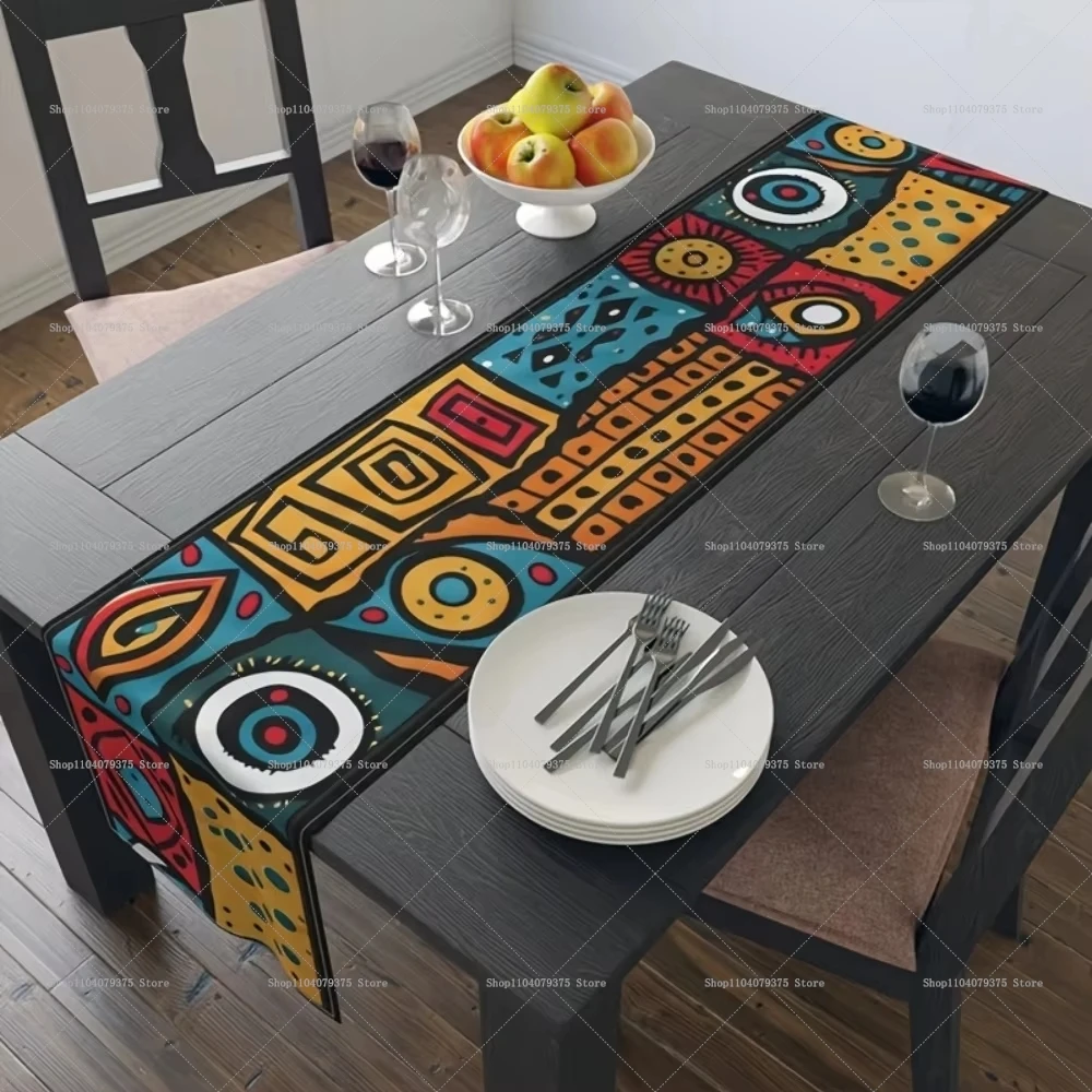 Lebendige Tischdecke mit afrikanischem Stammesmuster, geeignet für Inneneinrichtung, Küche, Jubiläumstischdekorationen und Heimtextilien