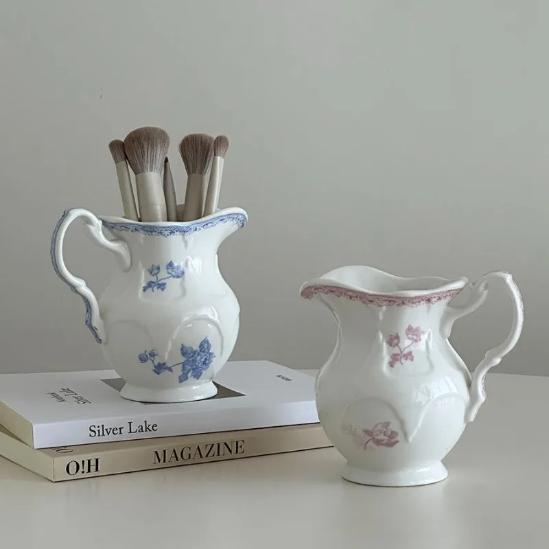 Französisch Retro Keramik Vase Wohnzimmer Blume Anordnung Desktop Dekoration Kreative Hause Kleine Milch Topf Vase Lagerung Jar Image
