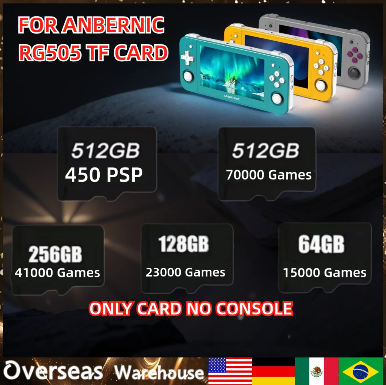 ANBERNIC RG505 Memory Cards Sd Card PS2 Preloaded Game 3ds Gamecube TF Card Video Game Consoles 512G PSP PS1 GBC 70000GAMES