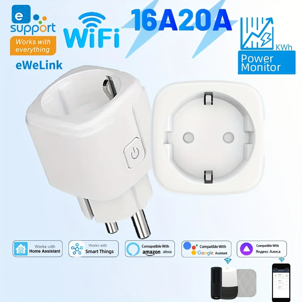 EWeLink Smart WiFi Socket EU-Fernbedienung/Timer-Schalter/Batteriezählung, kompatibel mit Google Home Alexa Image