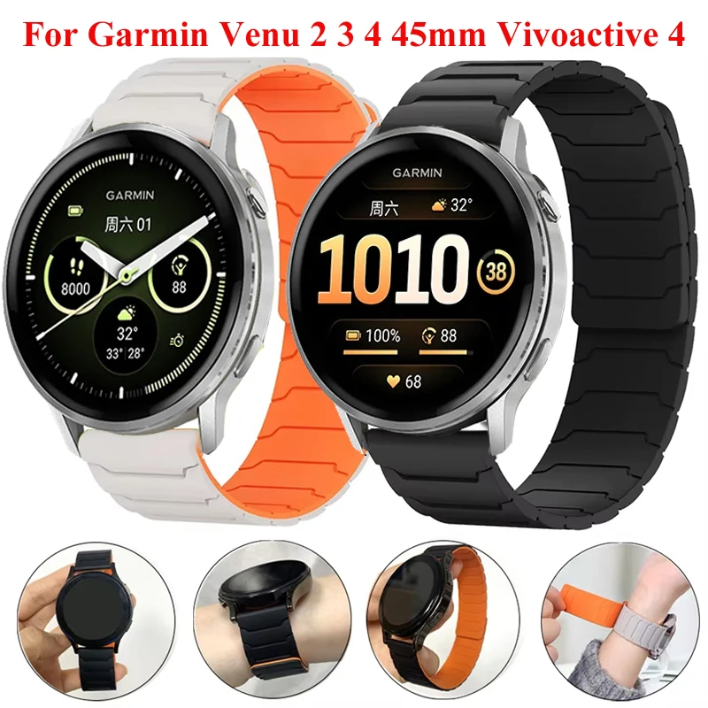 Für Garmin Venu 2 3 4 45 mm magnetisches Silikonarmband 22 mm 20 mm Band für Garmin Forerunner 55 158 245 645 265 255 970 745 965 570 Image