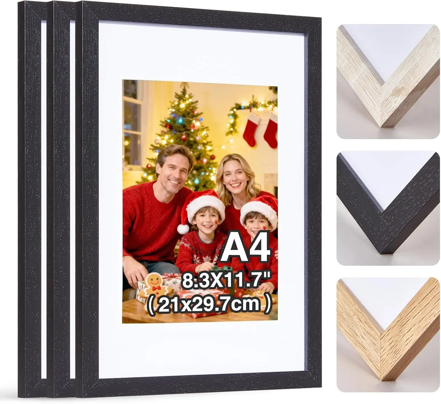 A4 Bilderrahmen Holz,21x30 Bilderrahmen Din A4 Schwarz,Fotorahmen Kinderzeichnungen A4,3er Set Puzzle Rahmen A4 Mit Klarem Plexi