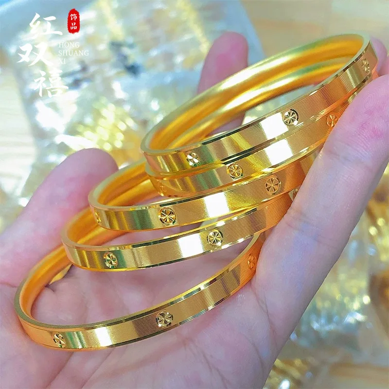 Bracciale con motivo diamante da donna in oro 24 carati AU999 - Bracciale in oro puro con motivo a diamanti, lucido e versatile da indossare ogni giorno