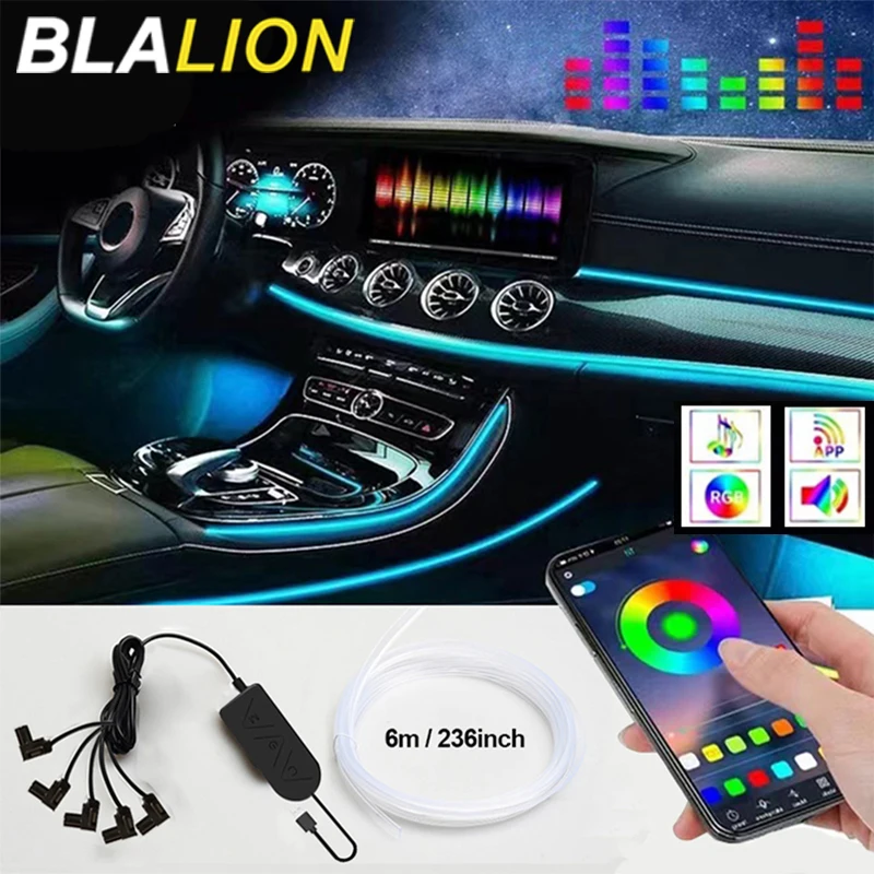 Blalion 2m/3m/4m/6m Auto Innen beleuchtung LED-Streifen Dekoration el Verkabelung Neon Auto flexible Umgebungs licht Party Atmosphäre Diode Image