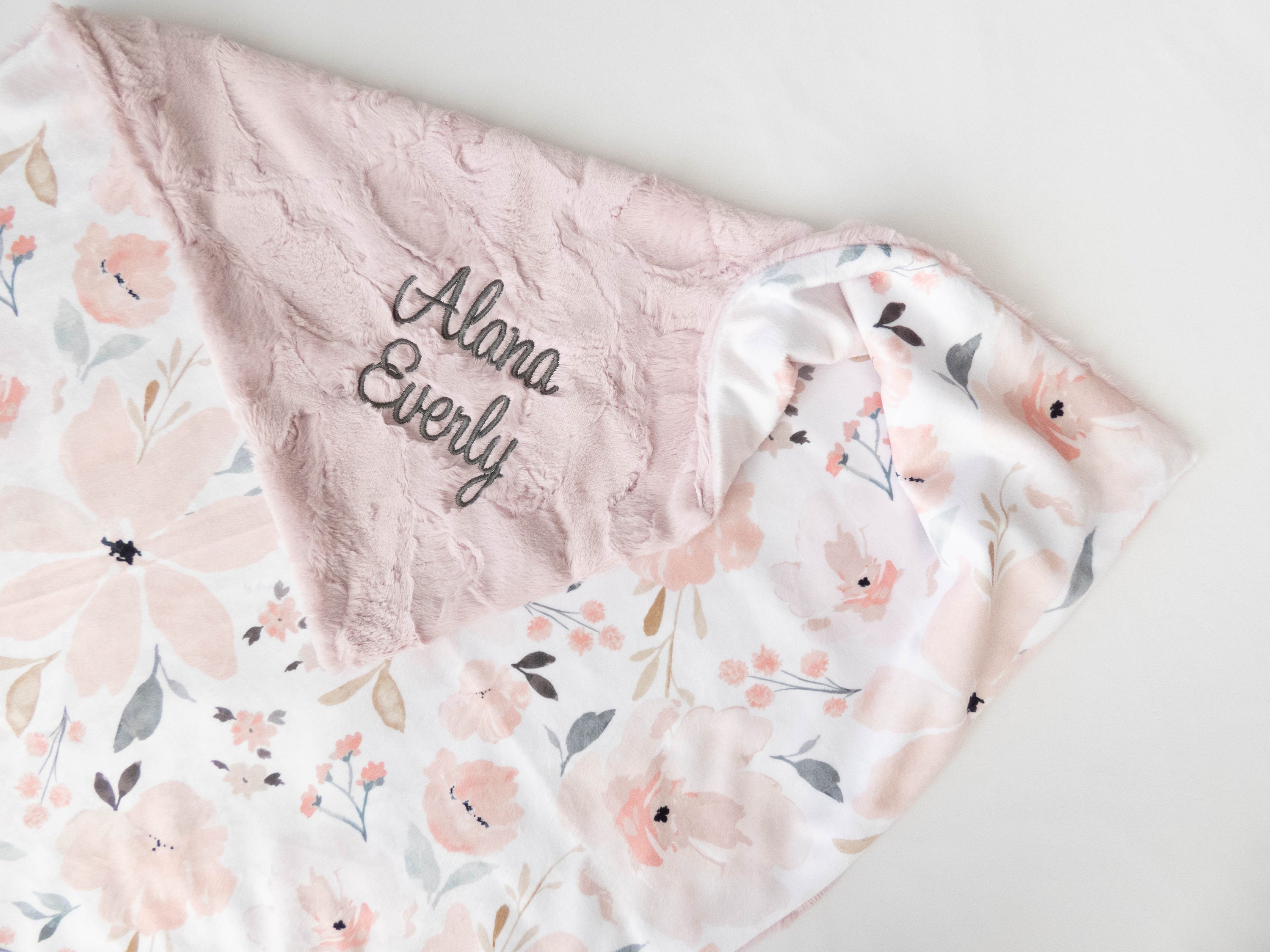 Coperta per neonati Grace Floral, coperta per neonati personalizzata, monogramma, regalo per neonato, cameretta per neonata, coperta per neonata, deco