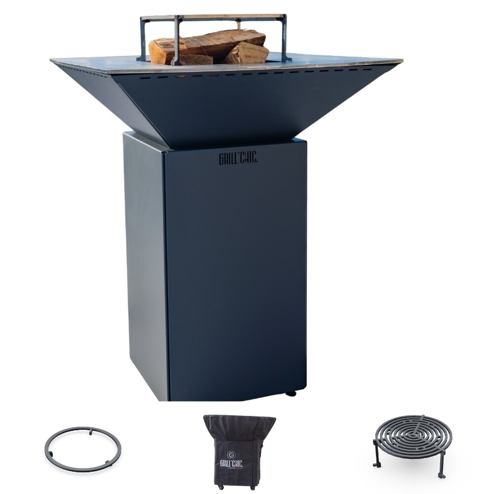 GRILLCHIC Pack Privilège Brasero Cevenol Acier Normal Carre 74 Gris Anthracite Double Cuve Image
