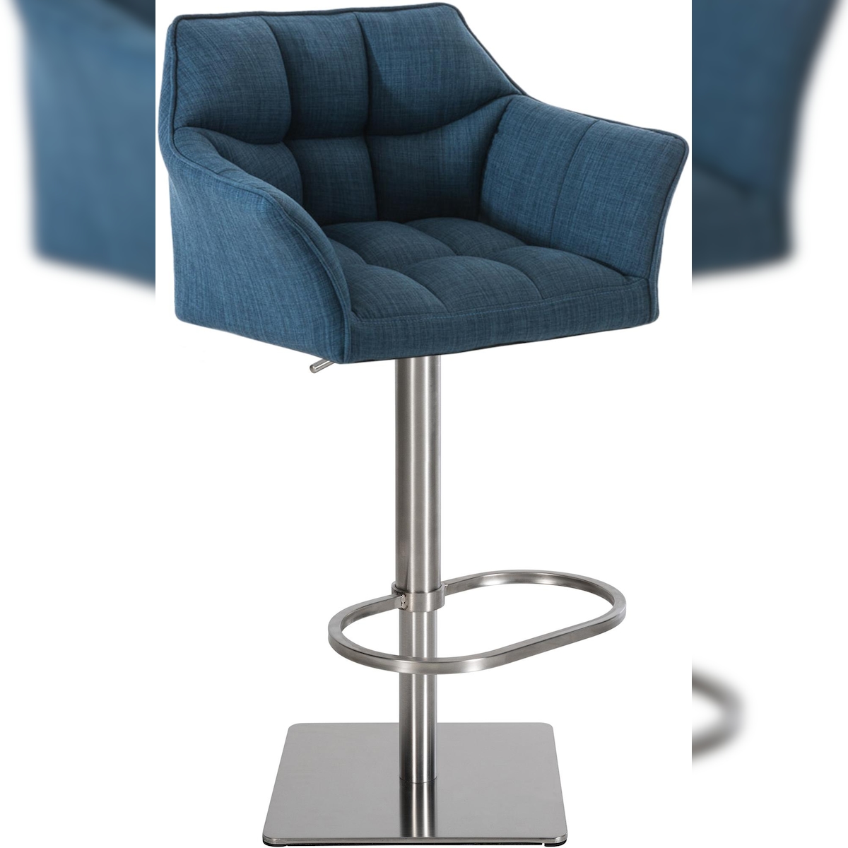 DELUKE Barhocker SIHAR - Stoff Blau 64x45x88 cm Silber | Barstuhl Höhenverstellbar Mit Lehne Drehbar Tresenhocker Tresenstuhl Kneipenhocker Kneipenstuhl