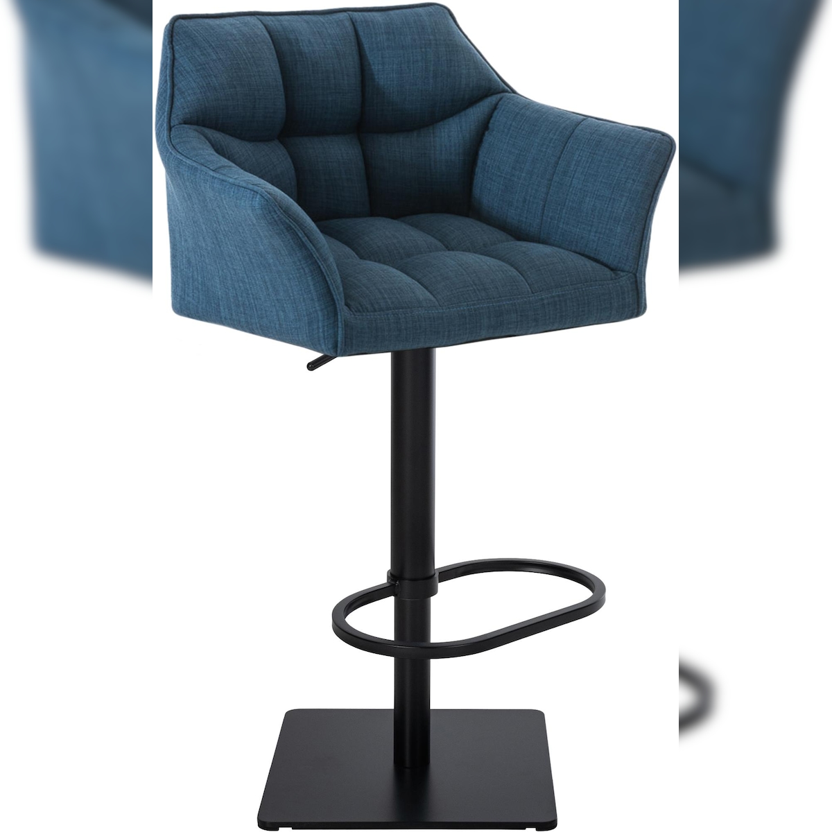 DELUKE Barhocker SIHAR - Stoff Blau 64x45x88 cm Schwarz | Barstuhl Höhenverstellbar Mit Lehne Drehbar Tresenhocker Tresenstuhl Kneipenhocker Kneipenstuhl Image