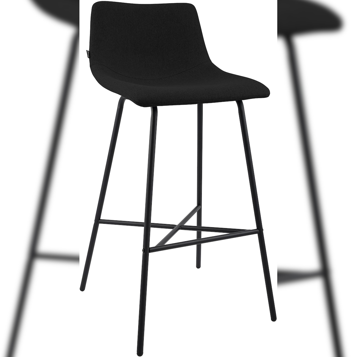 DELUKE Barhocker GEKEL - Stoff Schwarz 44x49x98 cm | Barstuhl Mit Lehne Tresenhocker Tresenstuhl Kneipenhocker Kneipenstuhl Image