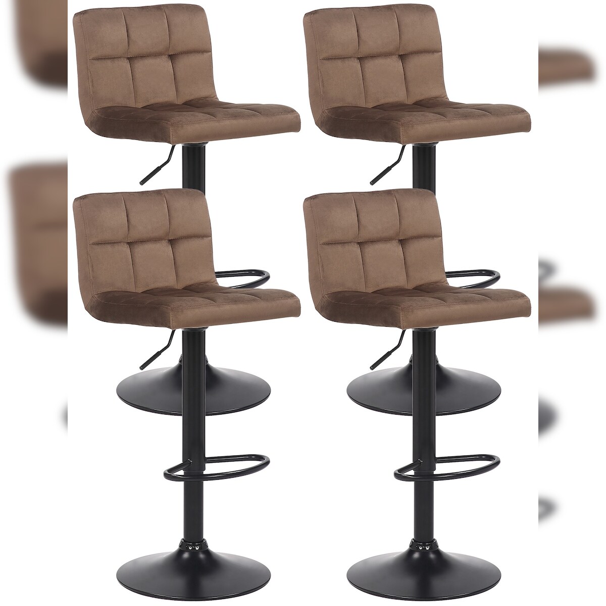 DELUKE 4er Set Barhocker RIVAN - Samt Braun 40x40x85 cm | Barstuhl Mit Lehne Drehbar Tresenhocker Tresenstuhl Kneipenhocker Kneipenstuhl Image