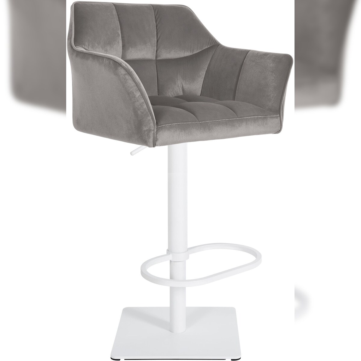 DELUKE Barhocker SIHAR - Samt Grau 64x45x88 cm Weiß | Barstuhl Höhenverstellbar Mit Lehne Drehbar Tresenhocker Tresenstuhl Kneipenhocker Kneipenstuhl Image