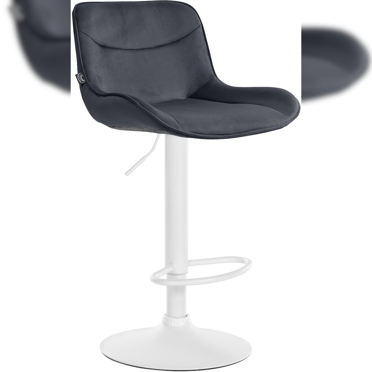 DELUKE Barhocker RAGAD - Samt Schwarz 49x51x85 cm Weiß | Barstuhl Höhenverstellbar Mit Lehne Drehbar Tresenhocker Tresenstuhl Kneipenhocker Kneipenstuhl Image