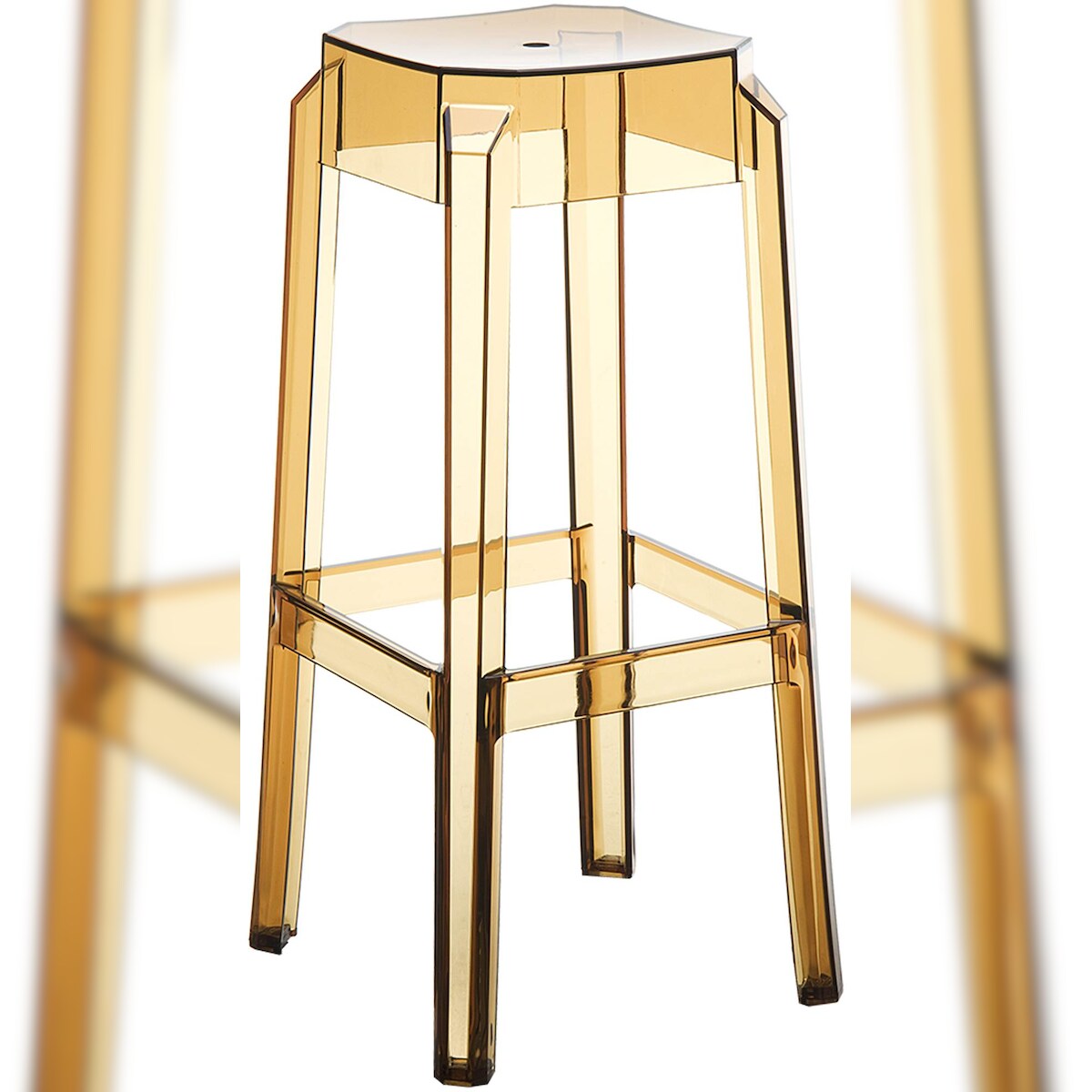 DELUKE Barhocker NUMIR - Kunststoff Bernstein 36x36x75 cm | Barstuhl Tresenhocker Tresenstuhl Kneipenhocker Kneipenstuhl Image