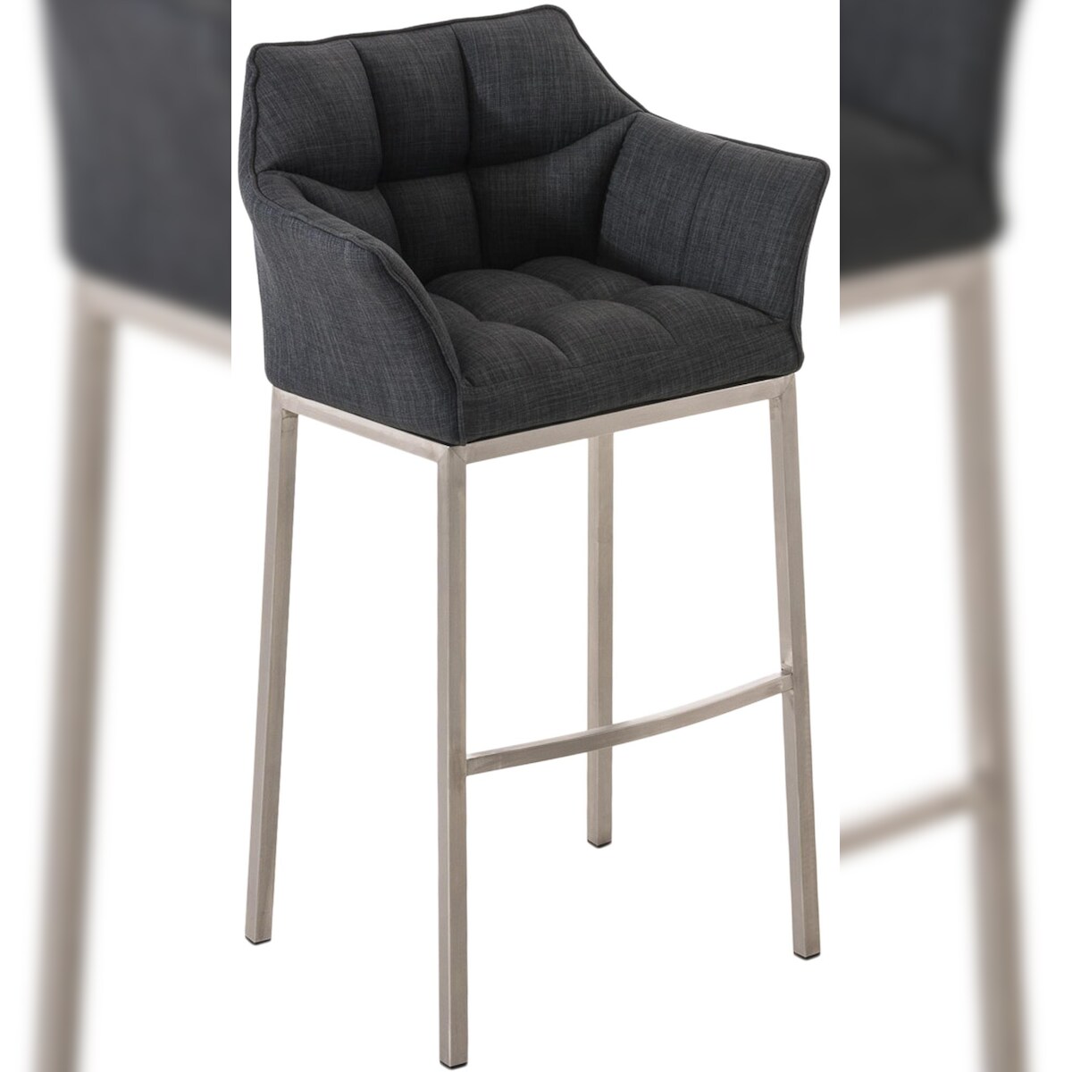 DELUKE Barhocker GIBEL - Stoff Dunkelgrau 64x48x110 cm Silber | Barstuhl Mit Lehne Tresenhocker Tresenstuhl Kneipenhocker Kneipenstuhl Image